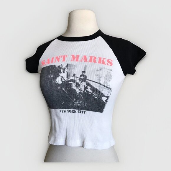 Brandy Melville John Galt Saint Marks Shirt One Size Cotton Baby Tee - Picture 1 of 6